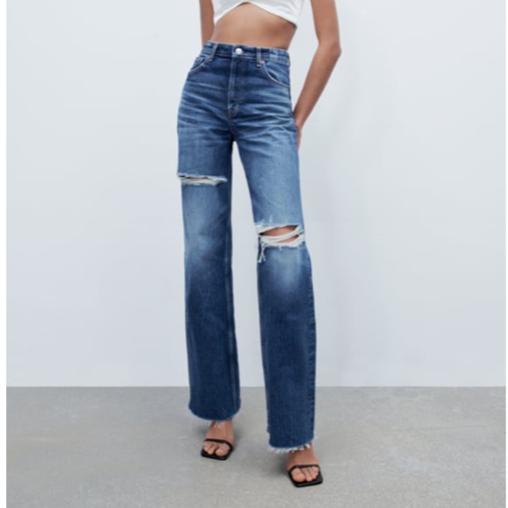 Zara Ripped Wide Leg Jeans